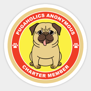 Pugaholics Anonymous Charter Member Pug Dog Lover (Tan) Sticker